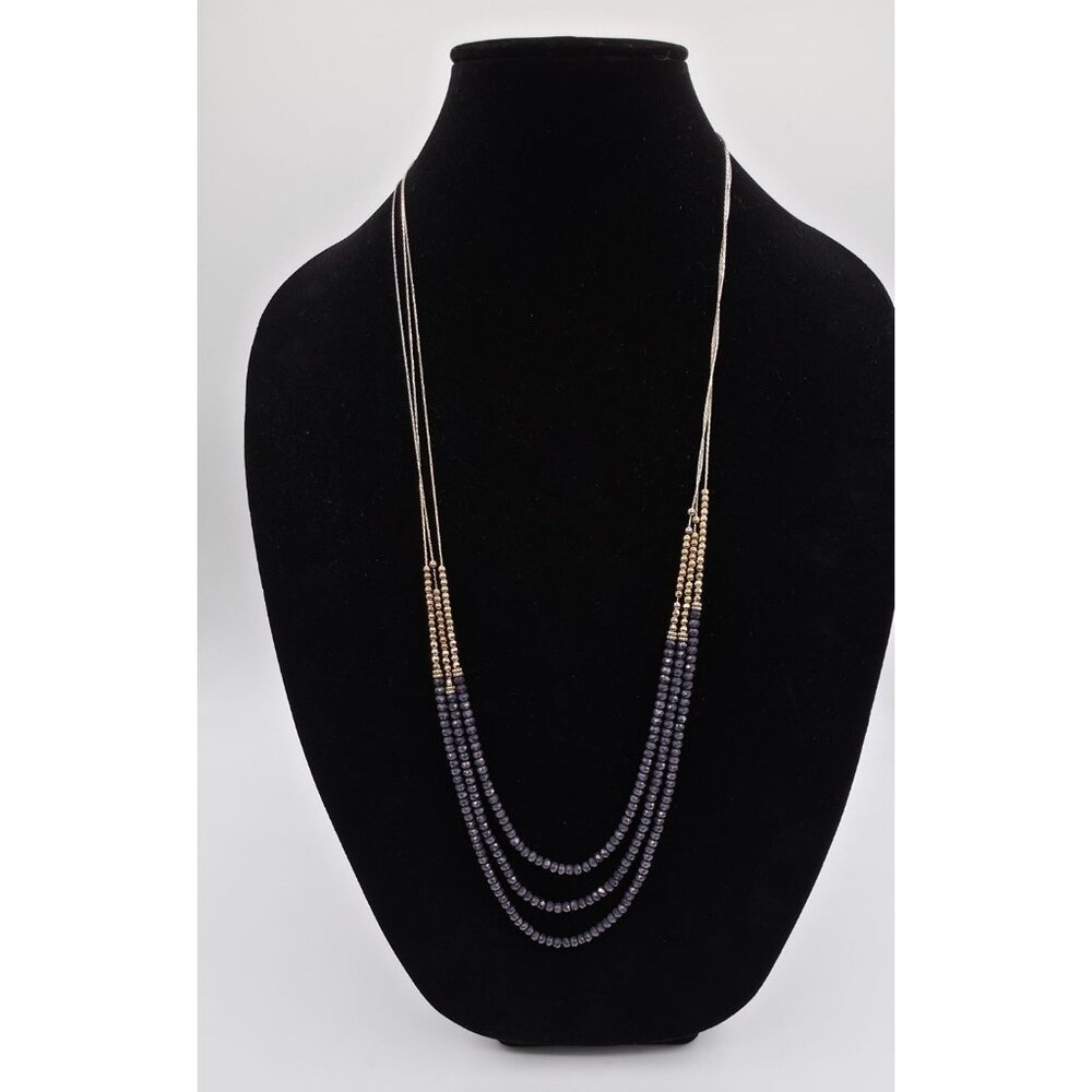 Layered Purple & Gold Beaded Statement Necklace With Elegant Tassel Design